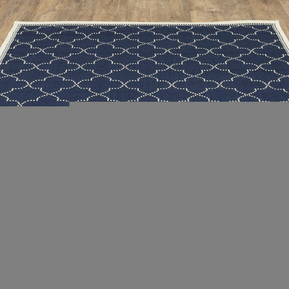 8' X 11' Blue and Ivory Geometric Stain Resistant Indoor Outdoor Area Rug