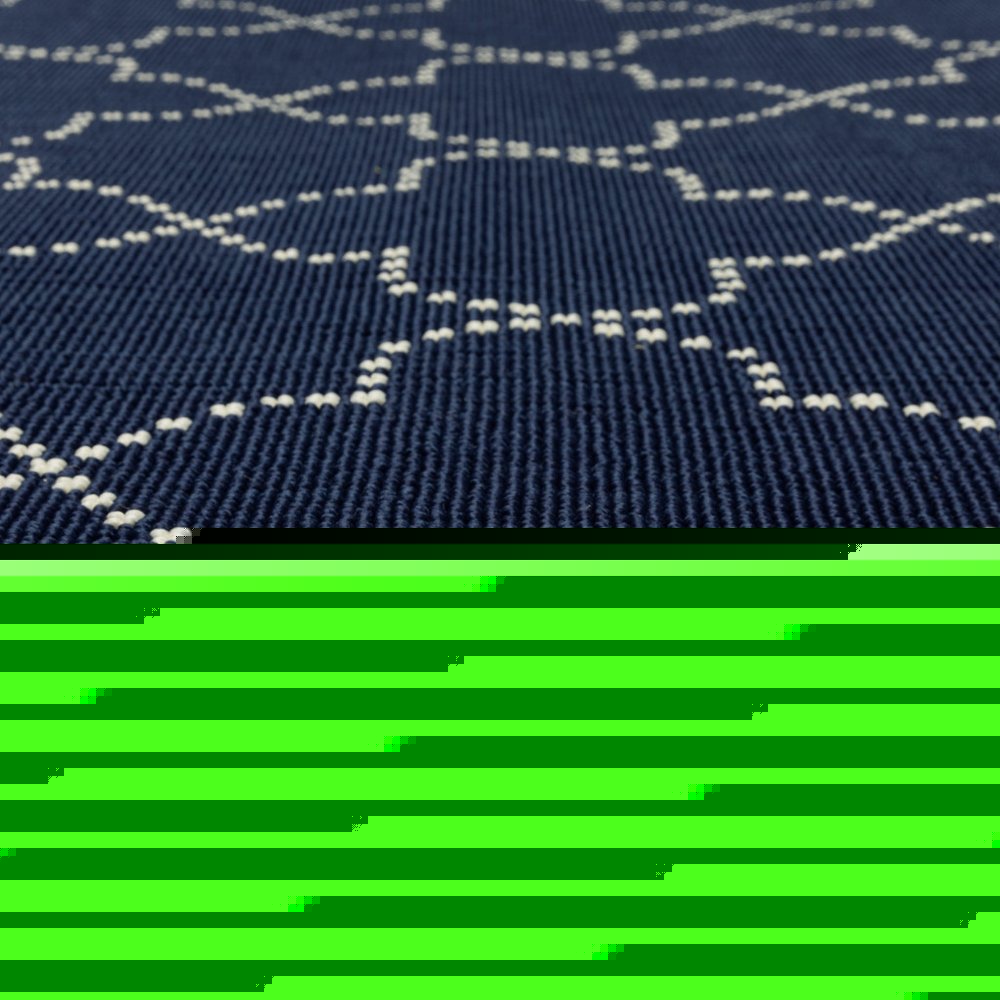 9' X 13' Blue and Ivory Geometric Stain Resistant Indoor Outdoor Area Rug