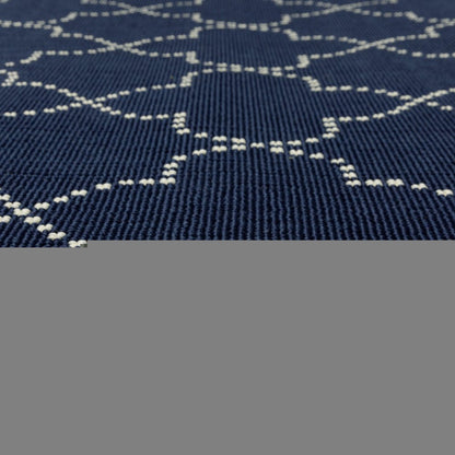 9' X 13' Blue and Ivory Geometric Stain Resistant Indoor Outdoor Area Rug
