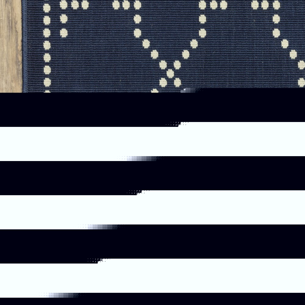 2' X 4' Blue and Ivory Geometric Stain Resistant Indoor Outdoor Area Rug