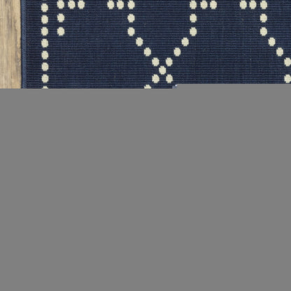 2' X 4' Blue and Ivory Geometric Stain Resistant Indoor Outdoor Area Rug