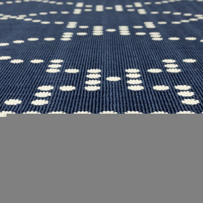 4' X 6' Blue and Ivory Geometric Stain Resistant Indoor Outdoor Area Rug
