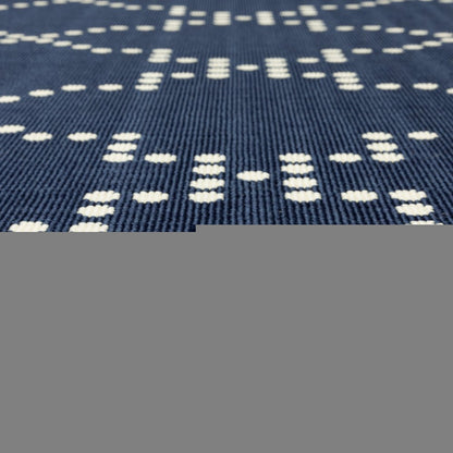 5' X 8' Blue and Ivory Geometric Stain Resistant Indoor Outdoor Area Rug