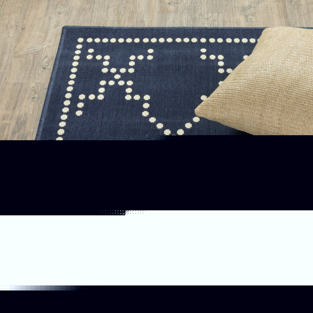 8' X 11' Blue and Ivory Geometric Stain Resistant Indoor Outdoor Area Rug