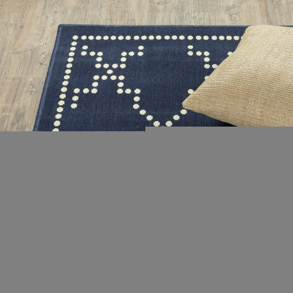 8' X 11' Blue and Ivory Geometric Stain Resistant Indoor Outdoor Area Rug