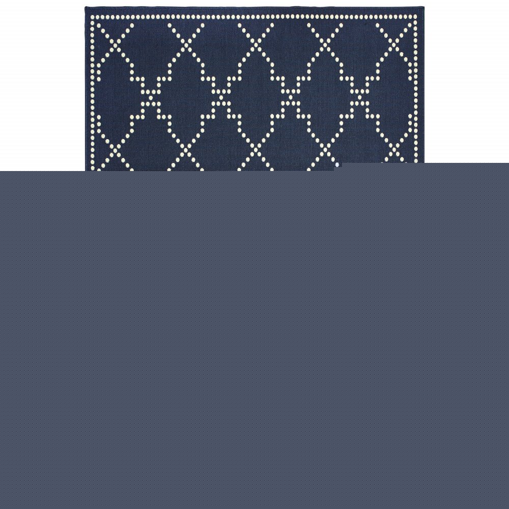 9' X 13' Blue and Ivory Geometric Stain Resistant Indoor Outdoor Area Rug