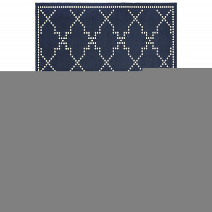 9' X 13' Blue and Ivory Geometric Stain Resistant Indoor Outdoor Area Rug