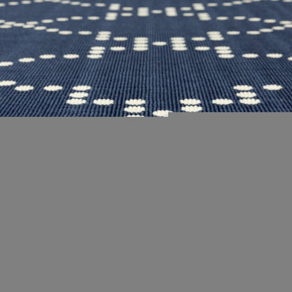 9' X 13' Blue and Ivory Geometric Stain Resistant Indoor Outdoor Area Rug