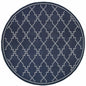 8' X 8' Blue and Ivory Round Geometric Stain Resistant Indoor Outdoor Area Rug