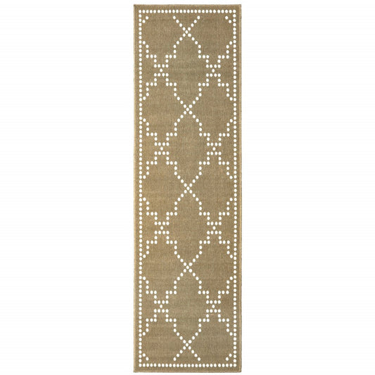 2' X 8' Tan Geometric Stain Resistant Indoor Outdoor Area Rug