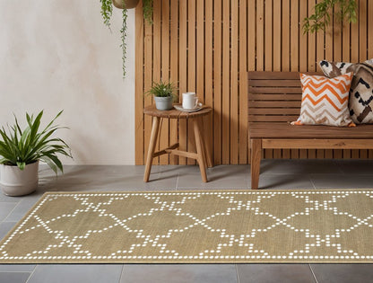 2' X 8' Tan Geometric Stain Resistant Indoor Outdoor Area Rug