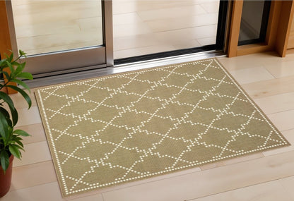 2' X 4' Tan Geometric Stain Resistant Indoor Outdoor Area Rug