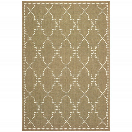 5' X 8' Tan Geometric Stain Resistant Indoor Outdoor Area Rug