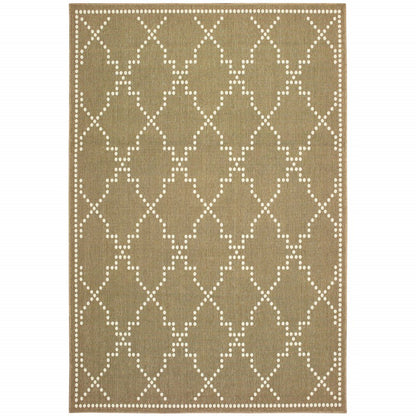 5' X 8' Tan Geometric Stain Resistant Indoor Outdoor Area Rug