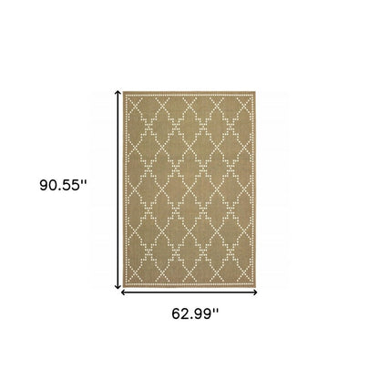 5' X 8' Tan Geometric Stain Resistant Indoor Outdoor Area Rug