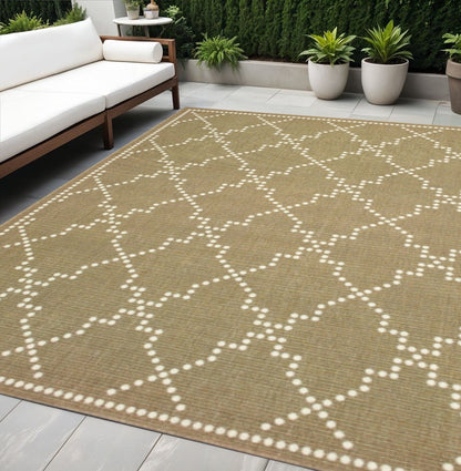 5' X 8' Tan Geometric Stain Resistant Indoor Outdoor Area Rug