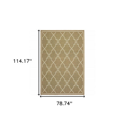 7' X 10' Tan Geometric Stain Resistant Indoor Outdoor Area Rug