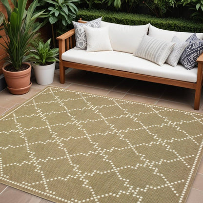 7' X 10' Tan Geometric Stain Resistant Indoor Outdoor Area Rug