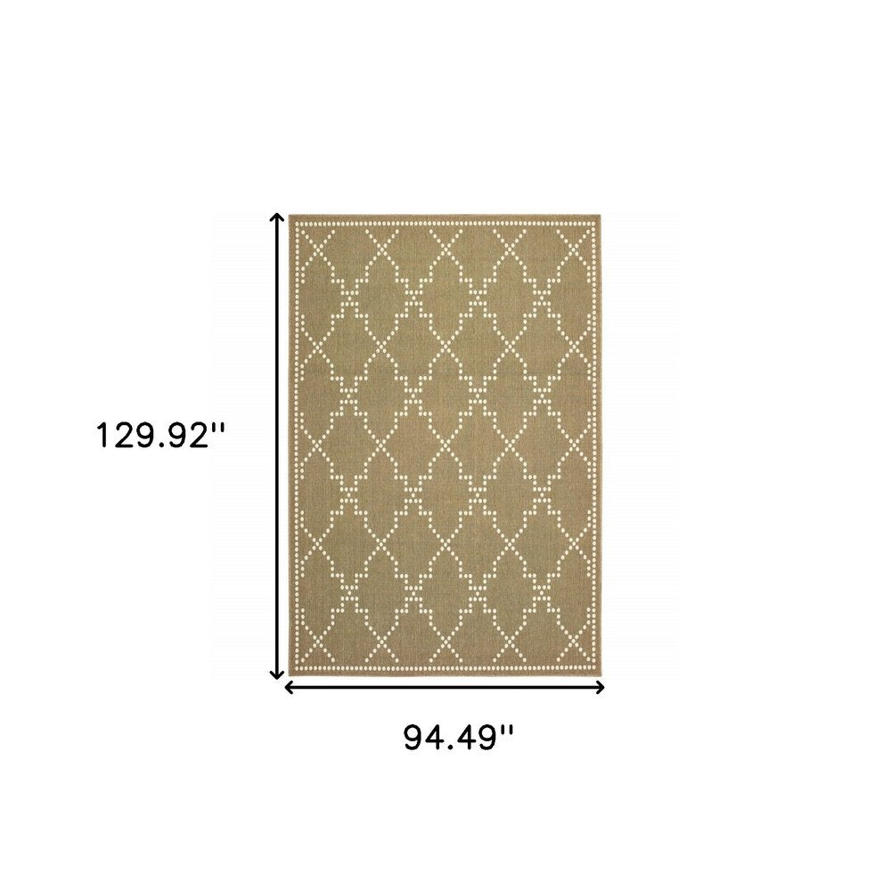 8' X 11' Tan Geometric Stain Resistant Indoor Outdoor Area Rug