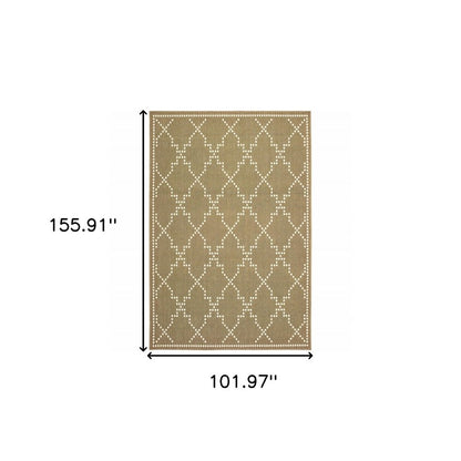 9' X 13' Tan Geometric Stain Resistant Indoor Outdoor Area Rug
