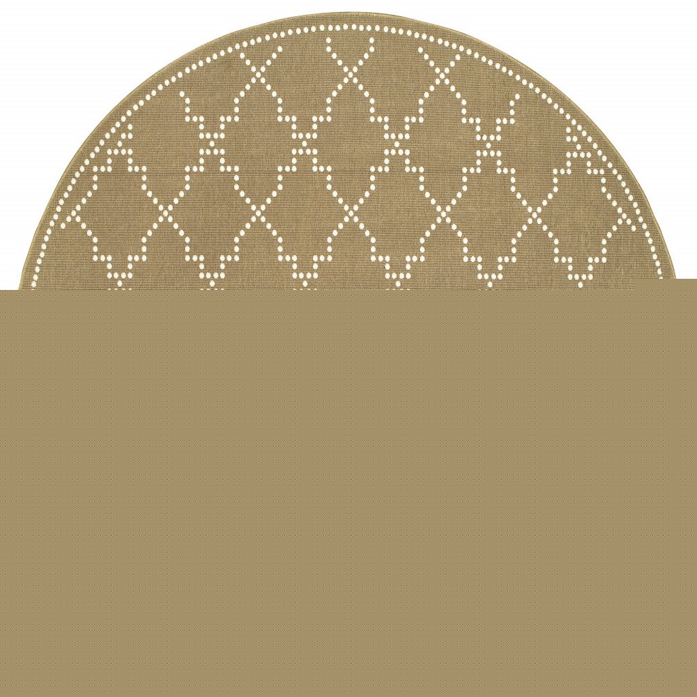 8' X 8' Tan Round Geometric Stain Resistant Indoor Outdoor Area Rug