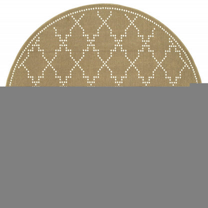 8' X 8' Tan Round Geometric Stain Resistant Indoor Outdoor Area Rug