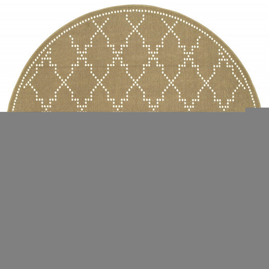 8' X 8' Tan Round Geometric Stain Resistant Indoor Outdoor Area Rug