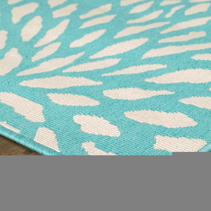 5' X 8' Blue and Ivory Floral Stain Resistant Indoor Outdoor Area Rug