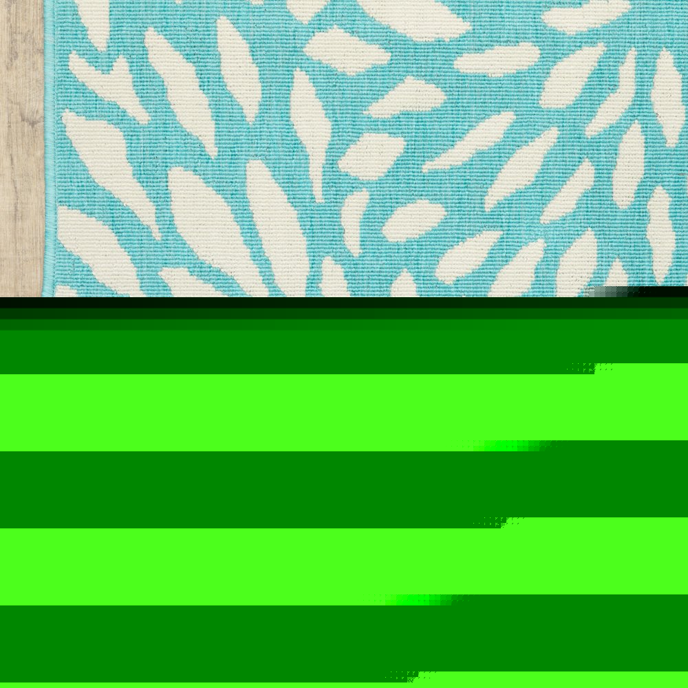 8' X 11' Blue and Ivory Floral Stain Resistant Indoor Outdoor Area Rug