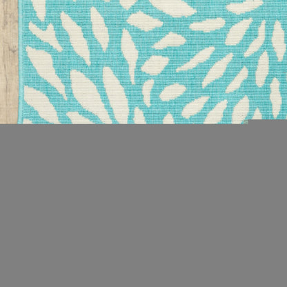 8' X 11' Blue and Ivory Floral Stain Resistant Indoor Outdoor Area Rug