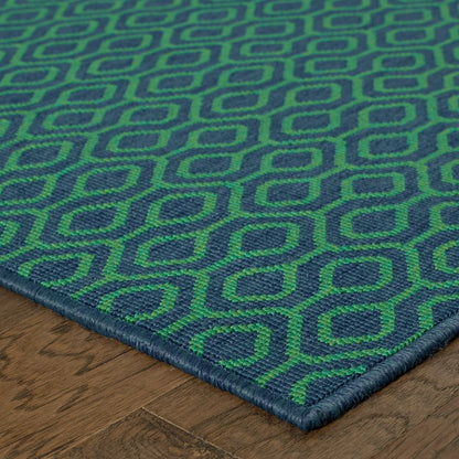 2' X 3' Blue and Green Geometric Stain Resistant Indoor Outdoor Area Rug