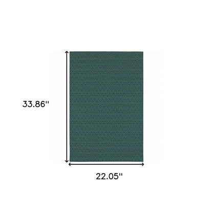 2' X 3' Blue and Green Geometric Stain Resistant Indoor Outdoor Area Rug