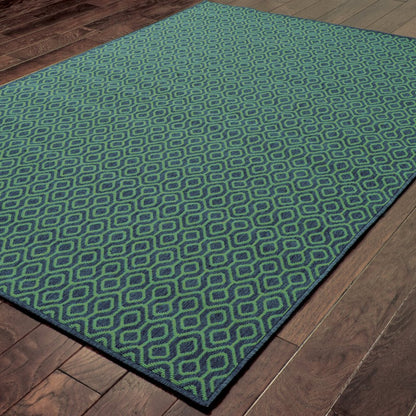5' X 8' Blue and Green Geometric Stain Resistant Indoor Outdoor Area Rug