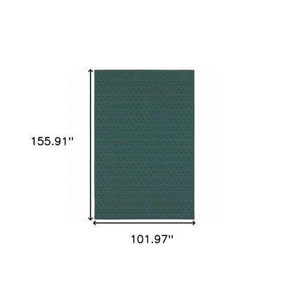 9' X 13' Blue and Green Geometric Stain Resistant Indoor Outdoor Area Rug