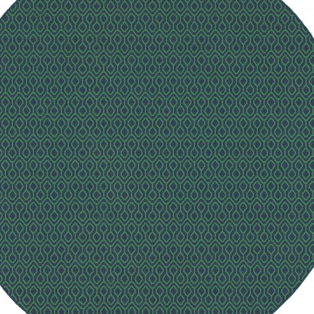 8' X 8' Blue and Green Round Geometric Stain Resistant Indoor Outdoor Area Rug