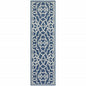 2' X 8' Blue and Ivory Geometric Stain Resistant Indoor Outdoor Area Rug