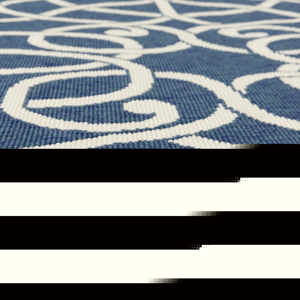 4' X 6' Blue and Ivory Geometric Stain Resistant Indoor Outdoor Area Rug