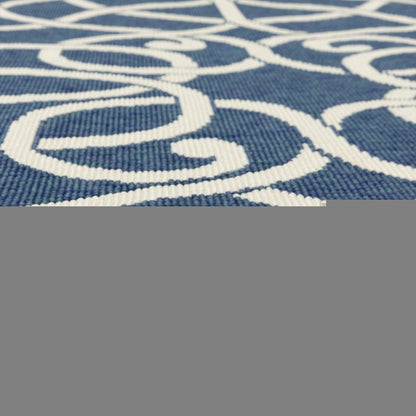 4' X 6' Blue and Ivory Geometric Stain Resistant Indoor Outdoor Area Rug