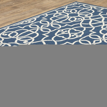 5' X 8' Blue and Ivory Geometric Stain Resistant Indoor Outdoor Area Rug
