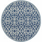 8' X 8' Blue and Ivory Round Geometric Stain Resistant Indoor Outdoor Area Rug