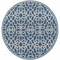 8' X 8' Blue and Ivory Round Geometric Stain Resistant Indoor Outdoor Area Rug