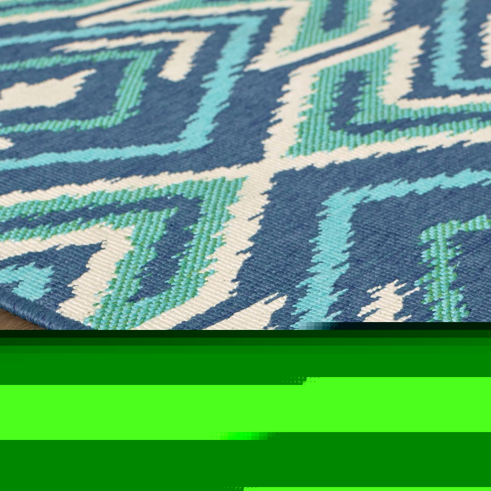 2' X 3' Blue and Ivory Geometric Stain Resistant Indoor Outdoor Area Rug
