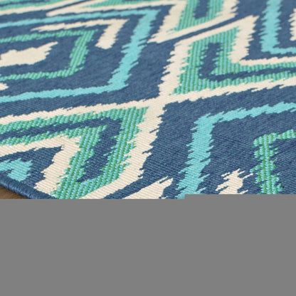 2' X 3' Blue and Ivory Geometric Stain Resistant Indoor Outdoor Area Rug