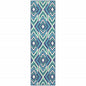 2' X 8' Blue and Ivory Geometric Stain Resistant Indoor Outdoor Area Rug