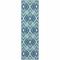 2' X 8' Blue and Ivory Geometric Stain Resistant Indoor Outdoor Area Rug