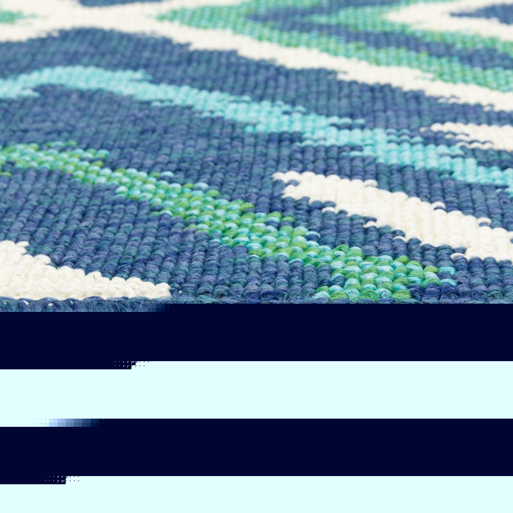 5' X 8' Blue and Ivory Geometric Stain Resistant Indoor Outdoor Area Rug