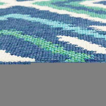 5' X 8' Blue and Ivory Geometric Stain Resistant Indoor Outdoor Area Rug