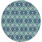 8' X 8' Blue and Ivory Round Geometric Stain Resistant Indoor Outdoor Area Rug