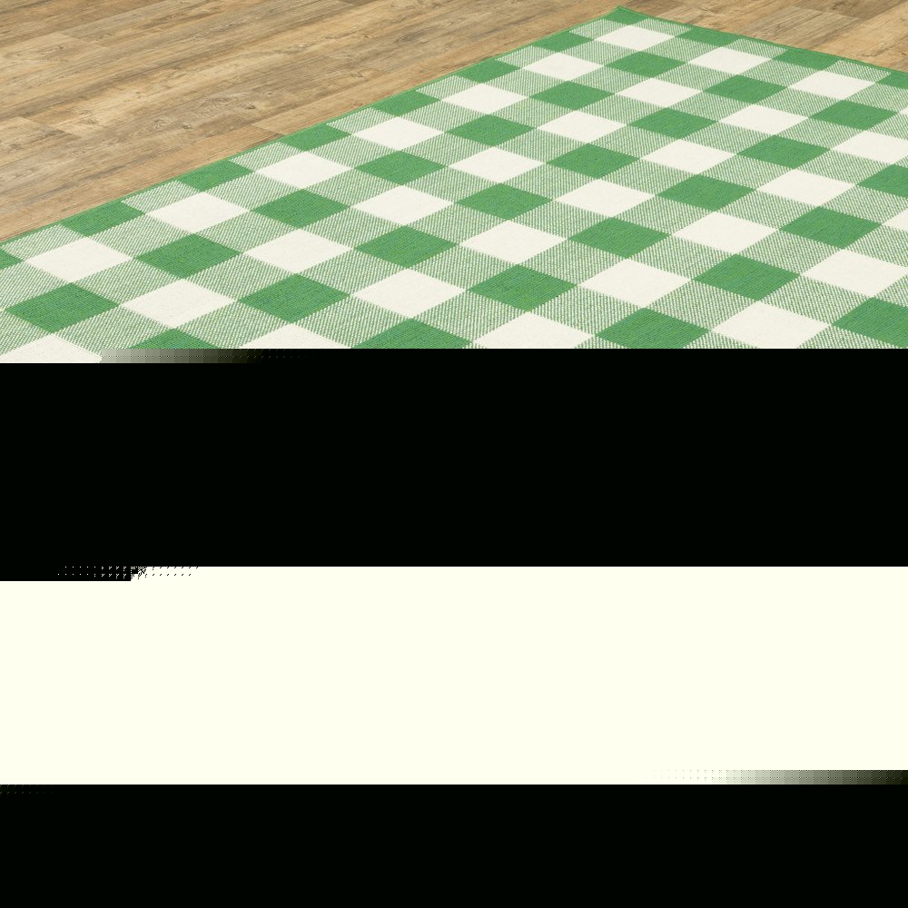 2' X 3' Green and Ivory Geometric Stain Resistant Indoor Outdoor Area Rug