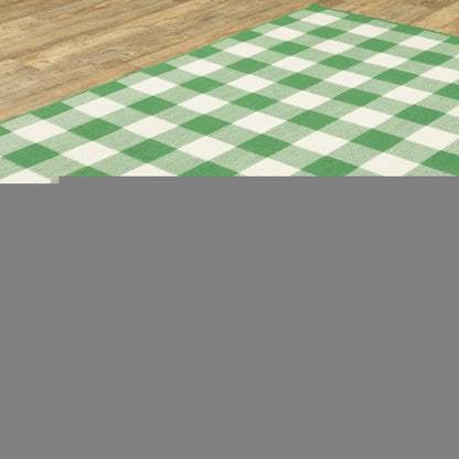 2' X 3' Green and Ivory Geometric Stain Resistant Indoor Outdoor Area Rug